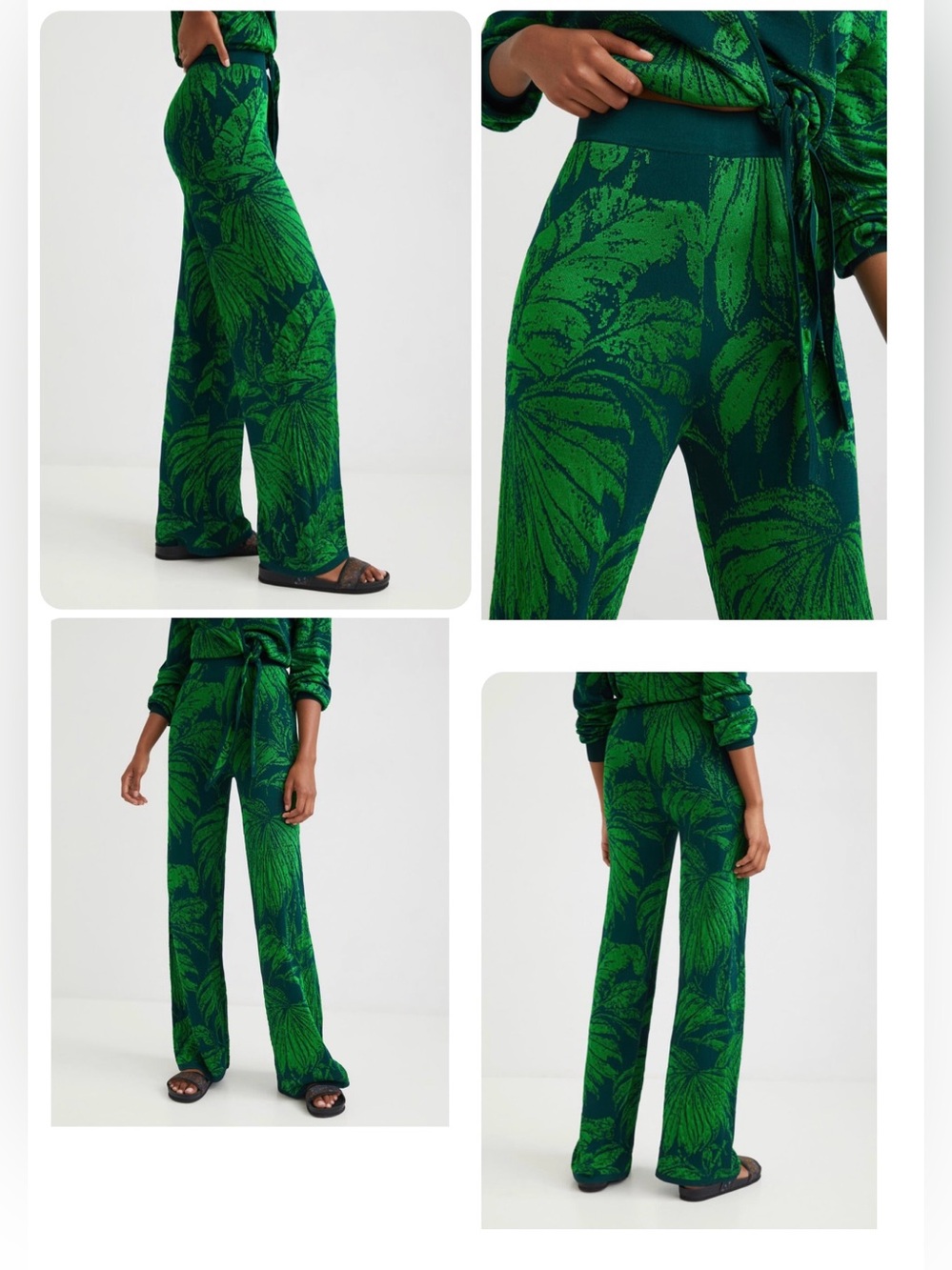 DESIGUAL "Danubio" tropical-leaf jacquard wide leg pants - small